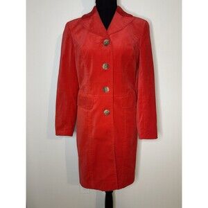 Sigrid Olsen Midi Coat Velvet Red Button Up Overcoat Sz Small #1078